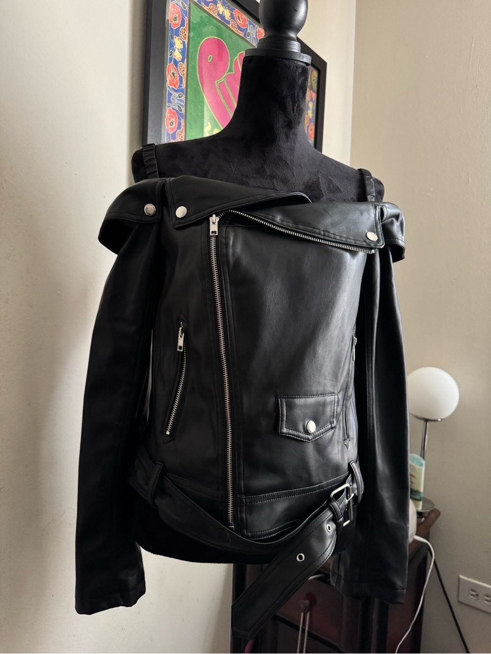 Forever 21 Black Faux Leather Moto Jacket with Belt